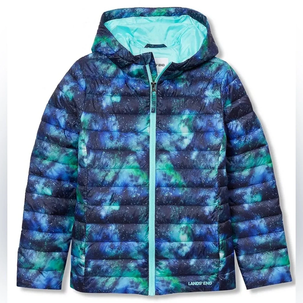 Lands’ End Girls FeatherFree Insulated Hooded Packable Jacket Size M/8